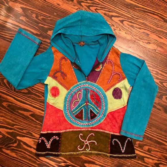 [Rising International] Peace Patchwork Tie-Dyed Quarter-Zip Hoodie - Picture 1 of 10